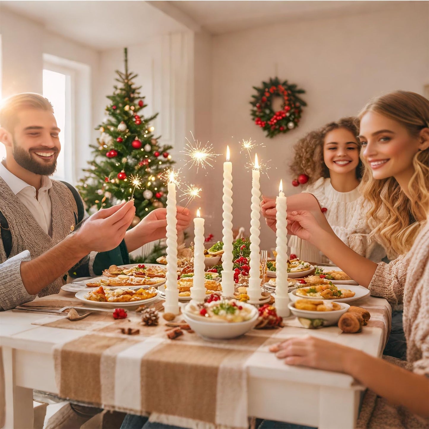 6 Pack White Taper Christmas Candles,Unscented Dripless Taper Candles 10 Inch,White Candlesticks Spiral Dripless 8 Hours Long Burning Time, Ideal for Christmas,Easter,New Years Eve Decoration