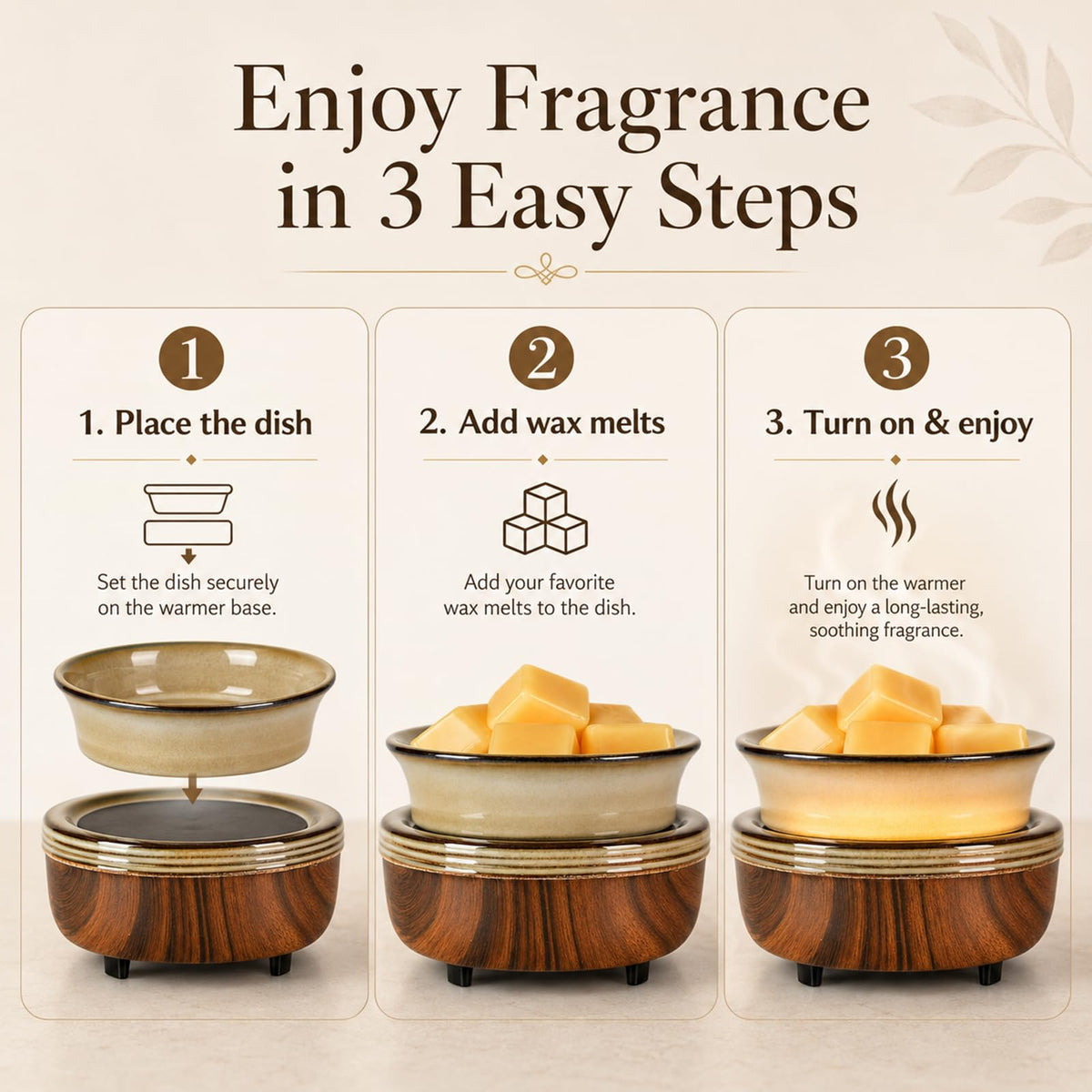 Mocosa Ceramic Wax Warmer Wax Melt Warmer 3-in-1 Candle Warmer Electric Wax Warmer for Scented Wax Melter Wax Burner for Home,Office,Perfect Christmas Gifts for Mom Women(Dark brown)
