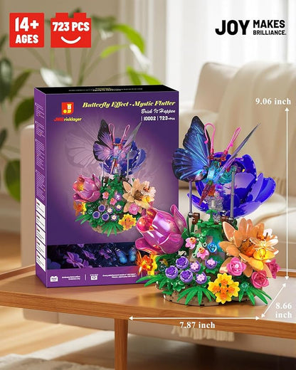 JMBricklayer Butterfly Building Set with Light for Adults Botanical Flowers Collection Building Blocks Set Creative Birthday Valentine's Day Gift for Women Mom Girlfriend Wife