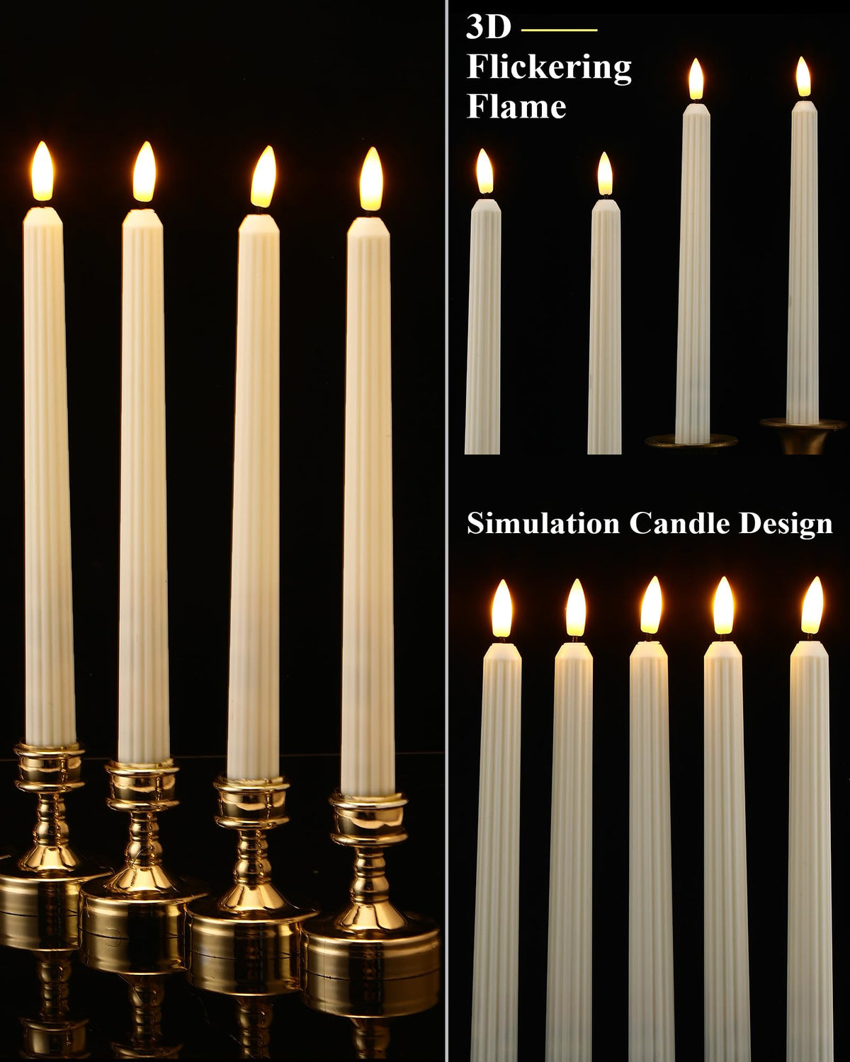 Funtery 48 Pcs Flameless LED Taper Candles Battery Operated Candles Bulk Realistic LED Candlesticks Flickering for Wedding Church Graduation Party Home Decor(Ivory,Romantic Style)