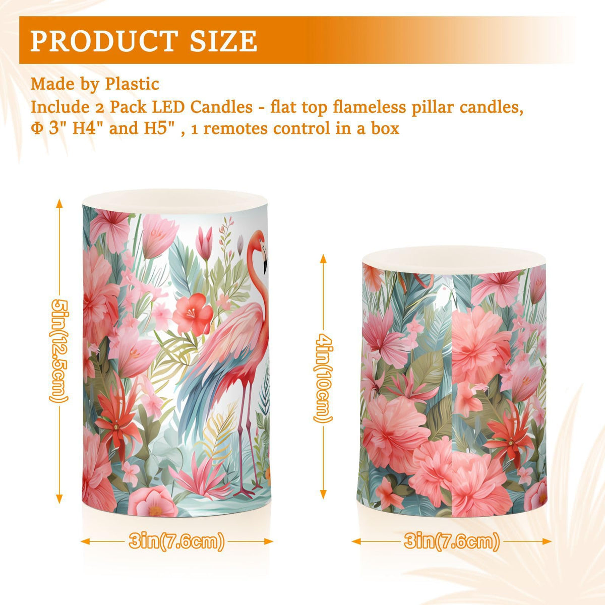 BOENLE Flickering Flameless Candles, Pink Flamingo Print LED Candles with Remote Timer, Set of 2 Battery Operated Candle for Valentine Wedding Birthday