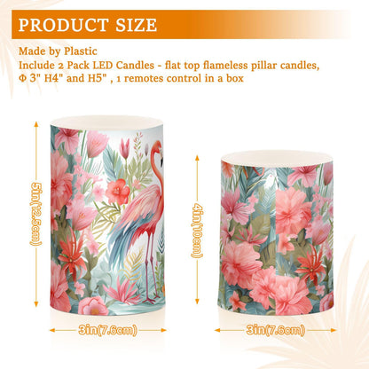BOENLE Flickering Flameless Candles, Pink Flamingo Print LED Candles with Remote Timer, Set of 2 Battery Operated Candle for Valentine Wedding Birthday