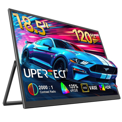 UPERFECT Portable Monitor 18.5" 120HZ 125% sRGB Portable Laptop Monitor w/VESA & Stand, FreeSync HDR Gaming Monitor, 350Nits USB-C & MINI HDMI Travel Second Screen for Laptop, PC, Game Consoles
