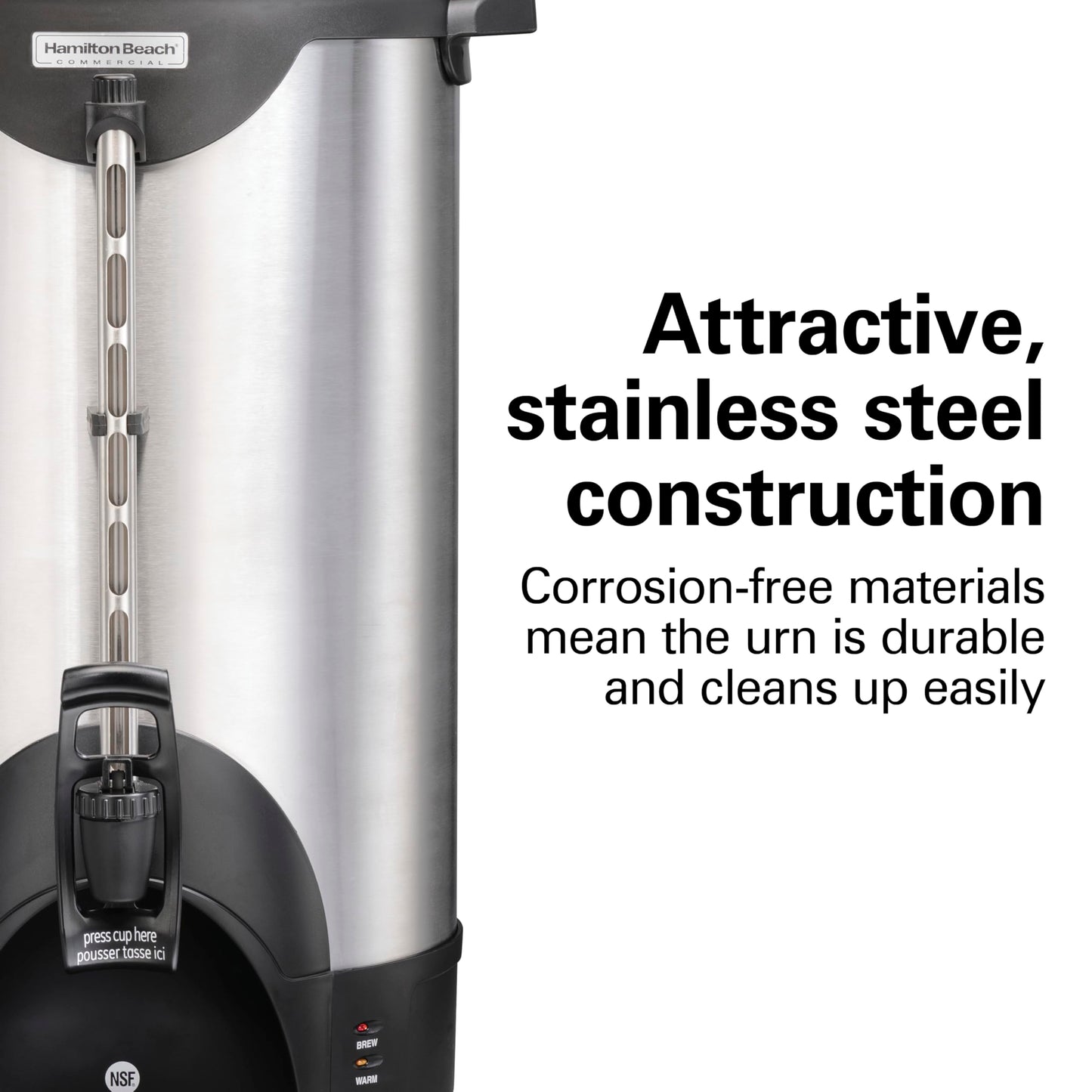 Hamilton Beach Commercial 100 Cup Stainless Steel Coffee Urn (HCU100S), Double Wall, 120V