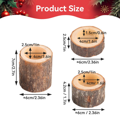 3PCS Wooden Tealight Candle Holder, Birch Logs Candle Holder Stand Wood Votive Tealight Holder Candlestick Centerpiece for Rustic Wedding Party Birthday Holiday Decor