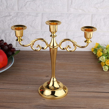 3 Arms Metal Candle Holder, European Style Candelabra for Wedding and Home Decor, Exotic Retro 3 Branches Candlestick with Gold and Silver Finish for Candlelight Dinner (Gold)