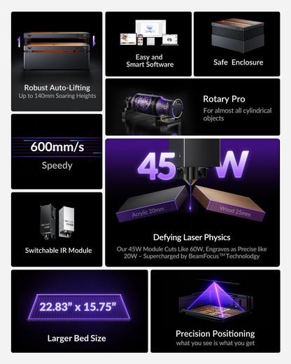 WECREAT Vision Pro 45W Laser Cutter with 137” Auto Conveyor Feeder & Rotary Pro, HD Camera & Auto-Lifting, Laser Cutter Cuts 1” Wood, Full Enclosure Laser Engraver Machine for Wood and Metal, Acrylic