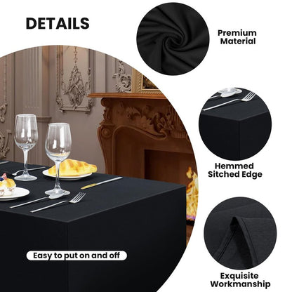 Ascoza 2 Pack Fitted Tablecloth for 4 Foot Rectangle Tables 48 x 24 Inch Black Table Covers Water Resistant Polyester Table Cloth for Wedding, Parties,Display, Trade Show (Black)