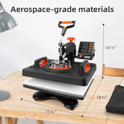 Heat Press Machine, 11-in-1 Heat Printing Machine, 12" X 15", Fast Heating,360 Degree Swing Away, Heat Transprint Machine with Various Accessories for Apparel and Bottle, Mug,Palate, Pillow and More