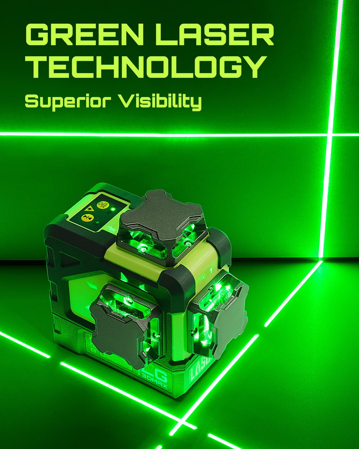 LasGoo LG-3DMAX 3x360° Green Laser Level, 3D Self-Leveling Cross Line Laser with 2 Rechargeable Lithium Batteries, Fine-Tuning Bracket Adapter, Green Laser Enhancement Glasses, and Hard Carrying Case