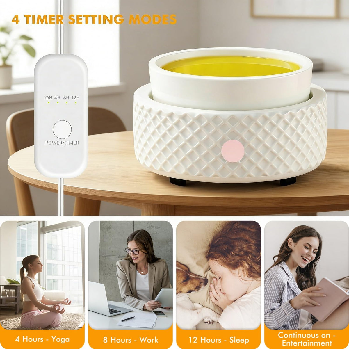 Wax Melt Burner Warmer with Timer Ceramic 4-in-1 Electric Candle Warmer Auto Shut-Off for Scented Wax Melts, Candle Jars, Essential Oil, Coffee Cup Warmer Home Decor Fragrance Gifts for Women - White