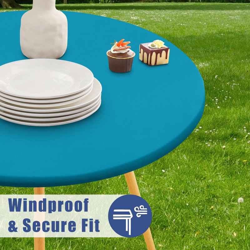 Moosfor Round Spandex Tablecloth, Elastic Fitted Waterproof Tablecloths for 45"-56" Tables, Stretch Washable Picnic Table Cover for Camping, Dining, Indoor and Outdoor, Turquoise