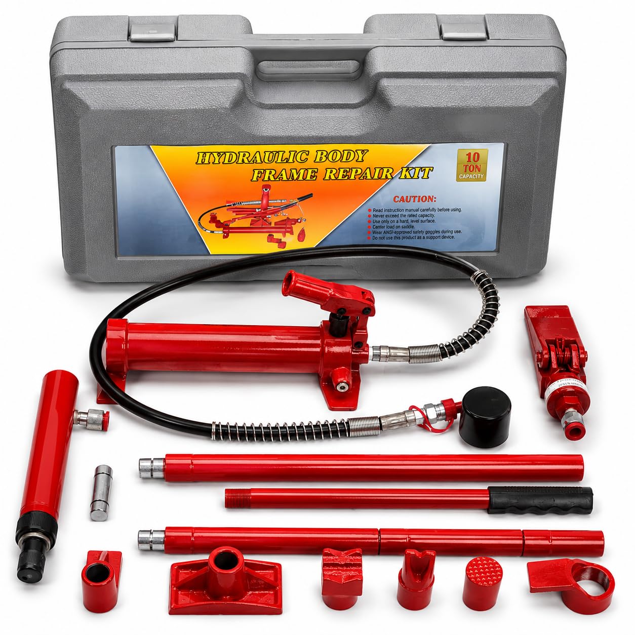 XtremepowerUS 4 Ton Porta Power Hydraulic Jack Body Frame Repair Kit Auto Shop Set Truck, Farm, Garage Auto Body Car Repair with Storage Case