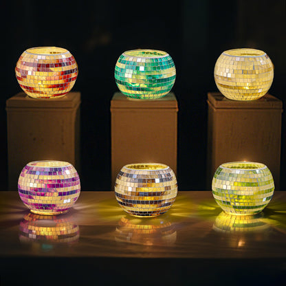 SOUJOY 6 Pack Votive Candle Holder, Handmade Mosaic Glass Tealight Holders, Diwali Decorative Scented Candle Bowl for Valentine, Party, Christmas Table Centerpiece Decor