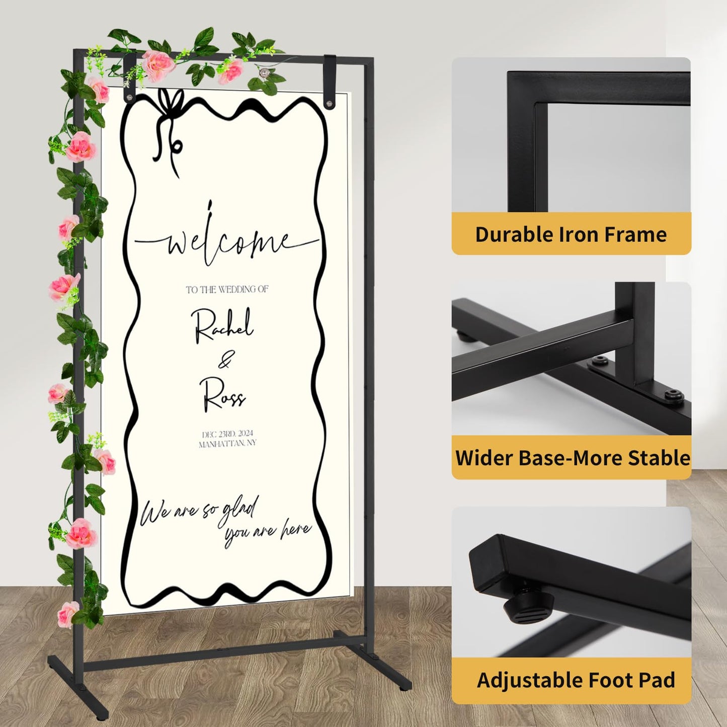 Gawicpy Wedding Sign Stand -3 Colors, Adjustable Gold Sign Stand | Fabric Display, Wedding Welcome Sign Stand, Indoor/Outdoor Display Stand (Black)