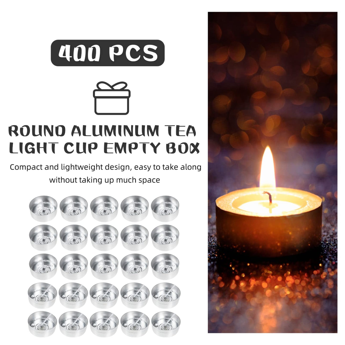 Operitacx 200 Pc Aluminum Tea Light Candle Cups with Wicks 1.57X1.57X0.59In Empty Metal Tealight Containers for DIY Candle Making and Craft Projects