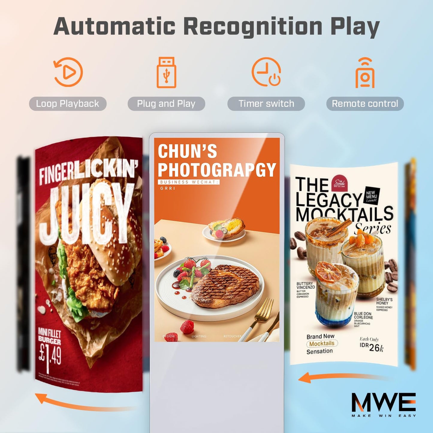QIXZOCV MWE 65 Inch 4K Digital Signage Display Kiosk, Indoor Floor Standing Advertising Display Poster, LCD Commercial Display with Auto Media Player, Android System, HDMI/USB/WiFi, White