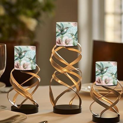 Merkmak 4 Pack Flameless Candles with Remote Battery Operated Pillar Candles with Timer, Boho Floral Hummingbird LED Elictric Tealights for Banquet Home Decorations