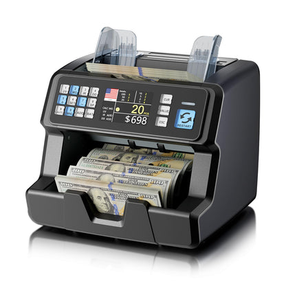 Aneken Money Counter with Value Counting, Top-Loading Bill Counter for USD/EUR/CAD, 3.5" TFT Display, Batch & Add Functions, 1,500 Notes/Min