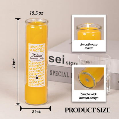 KONNI 2x8 Inch Yellow Pillar Candles in Glass Set of 3, Devotional Prayer Candle, Unscented Religious Candles, 105 Hours Emergency Long Burning, Ideal for Memorials, Vigil, Blessing