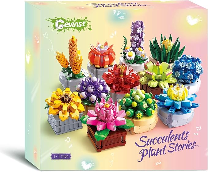 Succulents Set for Adults Building Sets 12 Plants Home Decor Birthday Gifts for Women Creative Housewarming Gifts Botanical Collection Flowers Succulents Artificial Plant Kit (1174 piece)