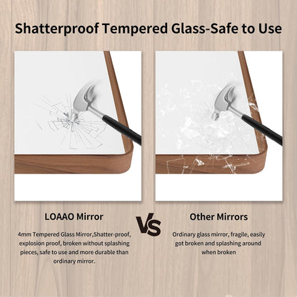 LOAAO Bathroom Mirror - 60X28 Inch Rounded Rectangle Design with Wood Grain Metal Frame | Anti-Rust, Versatile Hanging Options