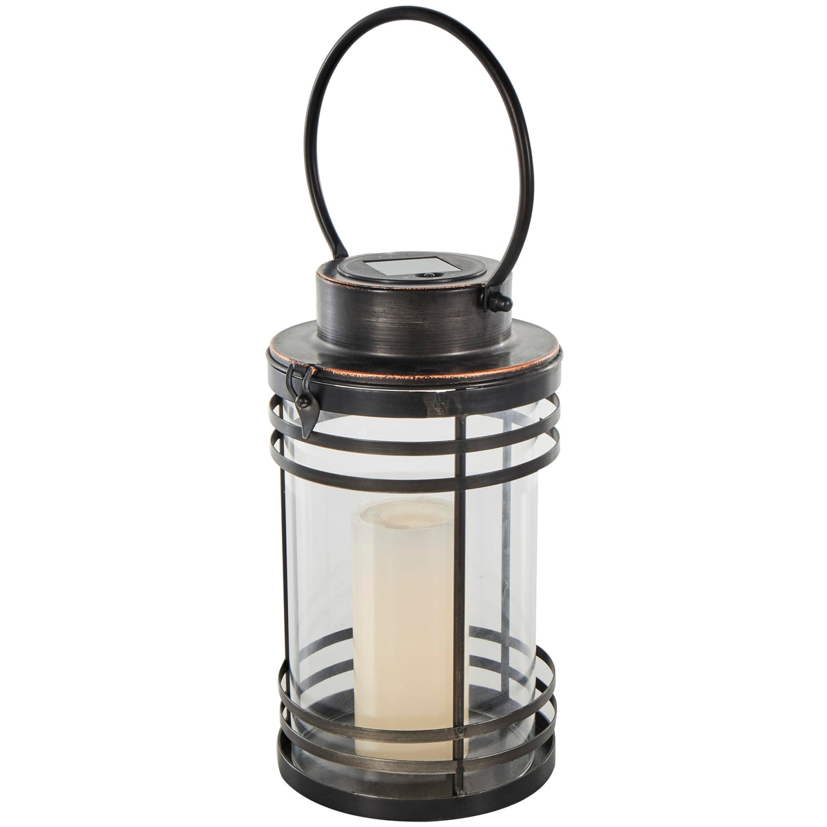 Deco 79 Metal Candle Lantern with Round Circle Lines, 7" x 7" x 12", Black