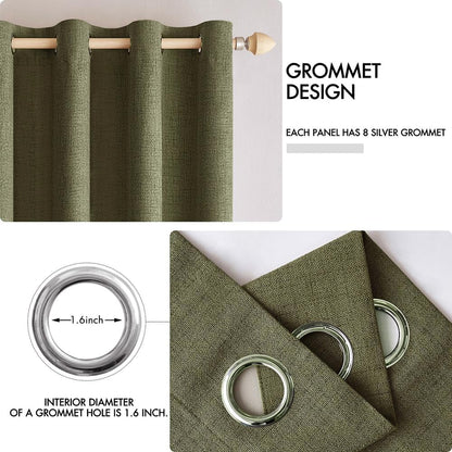 MIULEE Blackout Curtains - 100% Thermal Insulated Linen Texture Drapes | Light Olive Green, 52x63 Inch (2 Panels)