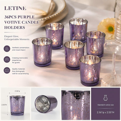 Letine 36pcs Purple Glass Candle Holder Bulk - Ideal Spring Summer Decor for Wedding Centerpiece Table，Valentine's Day