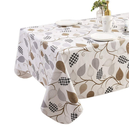 Walrus Heavy Duty Vinyl Tablecloth with Flannel Backing Waterproof Oil-Proof Plastic Table Cloth Stain-Resistant Wipeable Rectangle or Square Table Cover for Indoor and Outdoor (Leaves, 52X70 Inch)