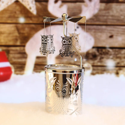 iLajao Candle Carousel Rotary Candle Holder Christmas Carousel Spinning Tealight Candleholder Christmas Decoration Centerpieces for Tables Valentine Easter (Owl)