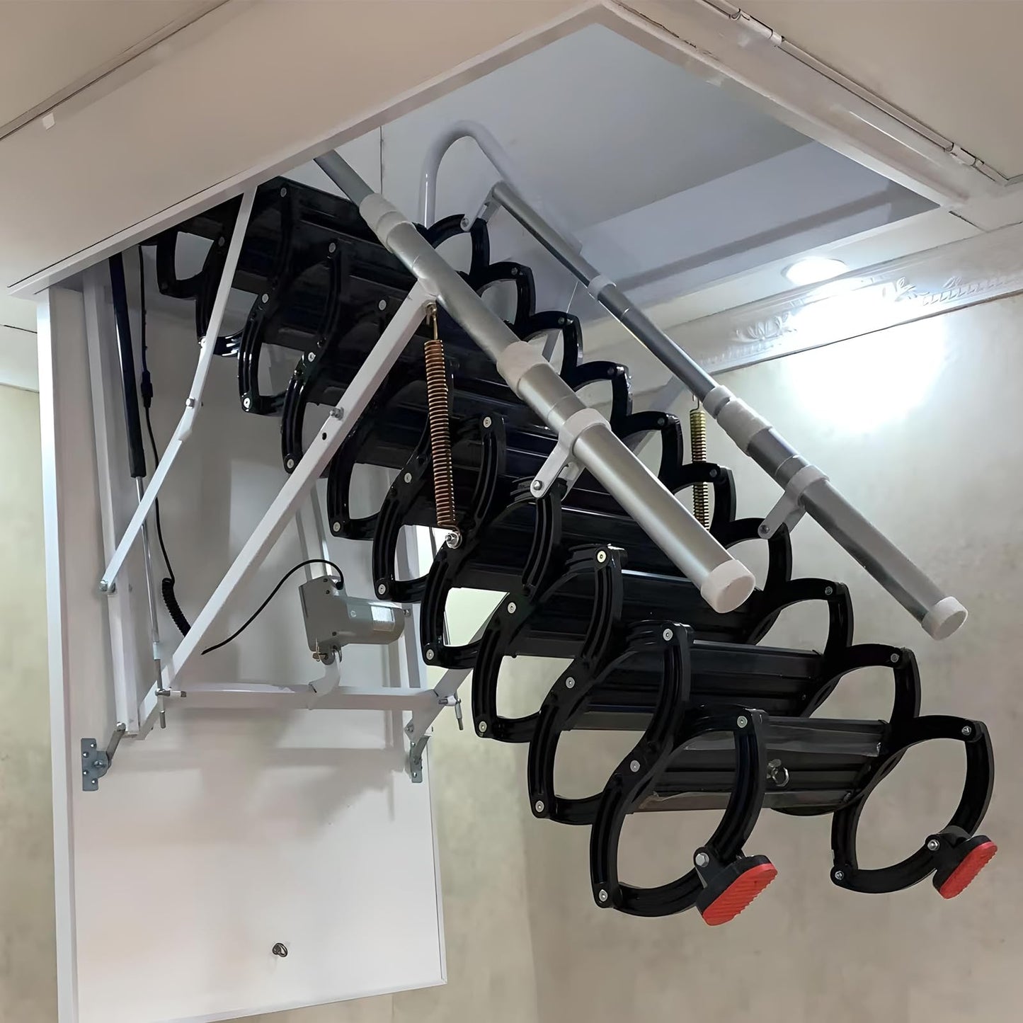 12 Steps Electric Attic Ceiling Ladder, Retractable Pull Down System Attic Stair, Invisible Folding Ceiling Loft Ladder with Telescoping Handrail, Extension Steps Staircase for Home (Black, Steps 12)