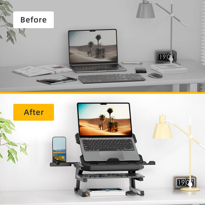 OImaster Laptop Stand for Desk, Phone Stand, Extended Laptops Riser, Elevator, 3 Height Adjustable, Rotatable Base, 10-17 Inches