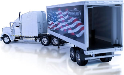 Shop72 1:32 Scale Toy Truck with Trailer Diecast Semi Long Hauler Truck Collectible Long Hauler with Trailer Realistic Diecast 18 Wheelers Semi Replica Freightliner Classic XL Model US Flag Theme