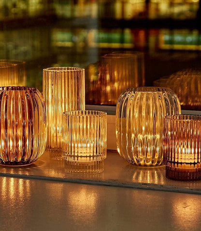 Serene Spaces Living Clear Ribbed Glass Votive Holder, Decorative Centerpiece for Wedding, Christmas, Thanksgiving, Dining Table, Living Room, Home Décor, 3.5" Diameter & 5" Tall, Pack of 24