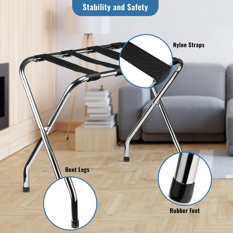 Luggage Rack-Single Tier, Pack of 1, Chrome, Foldable Rack for Guest Room