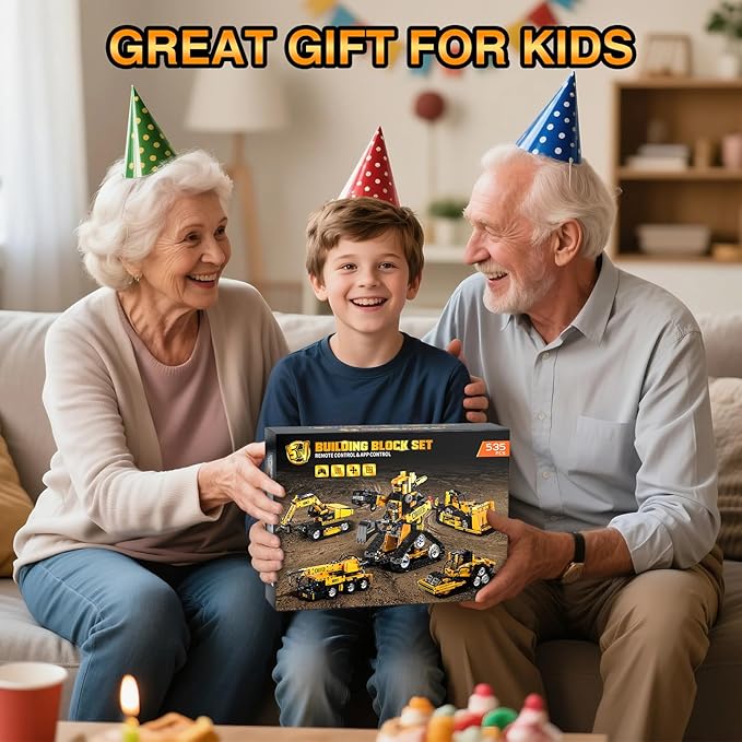 5 in 1 Building Toys STEM Robotics Kit for Kids 6-14 Remote &amp APP Controlled STEM Excavator/Truck/Robot/Bulldozer/Roller 535 PCS Blocks RC Robot Erector Sets Birthday Gift for 8 10 11 12+ Years