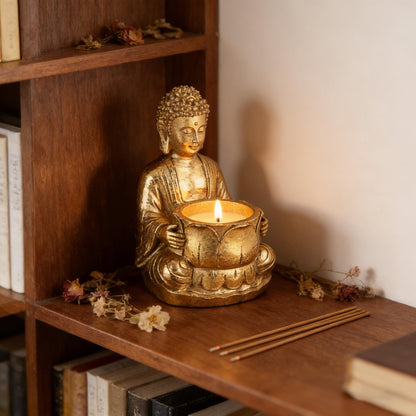 Resin Candle Holders Set Zen Statue Suitable for Meditation Feng Shui and Home Festival Decor Bring Good Luck