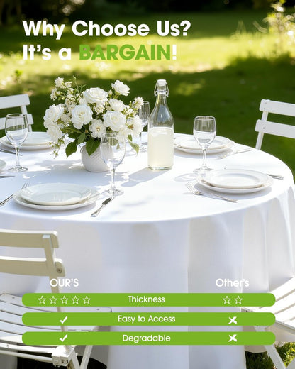 Pureegg Plastic Table Cloth Disposable 8 Pack, 84'' Round Table Cloths, Party, Picnic, Wedding, Decorative Tablecloths, Round, White Plastic Cover, Leakproof & Sturdy, White