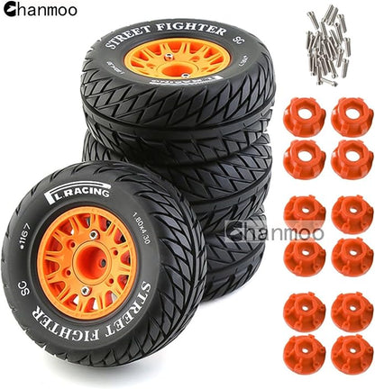 1/10 RC Short Course Truck Tires And Wheels With 12mm 14mm 17mm Hex 113mm 1/8 Rubber Tyres For 1/8 or 1/10 Scale On Road Car HSP Sonic 94102 GT PTG-2 Tamiya TT02 RC Racing Car 4PCS (Black B)