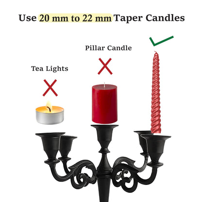 Rely+ 5 Arm Matte Black Candelabra Taper Candle Holders Decorations Indoor Kitchen Décor Table Candles Candlestick Candelabra Centerpiece Gothic Home Decor Wedding 10 Inch Tall