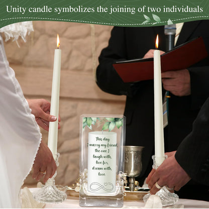 FoldTier Unity Candles with Holder for Wedding Ceremony Set 1 6" Pillar 2 9.8'' Taper Candles 3 Candlestick for Religious Formal Events Church(Green Leaf)