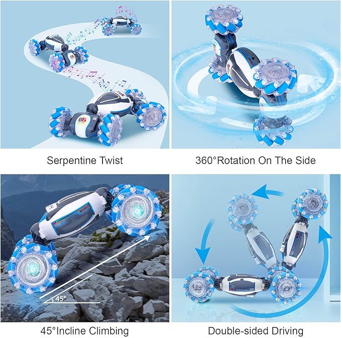 Gesture Sensing RC Stunt Car Toys for Boys Girls 6-12 Year Old 4WD Remote Control Car 360° Rotate Transform Off-Road Drift RC Toy with Lights Music 2.4Ghz Hand Control Birthday Xmas Gifts