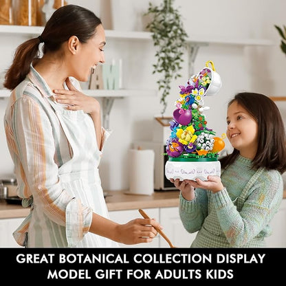 HOGOKIDS Flowers Music Box Building Block Kit with Light- 571PCS Valentines Day Gifts Decoration Rotating Music Box Blocks Set | Botanical Collection Birthday Gift Girls Boys Adults Kids Ages 6+