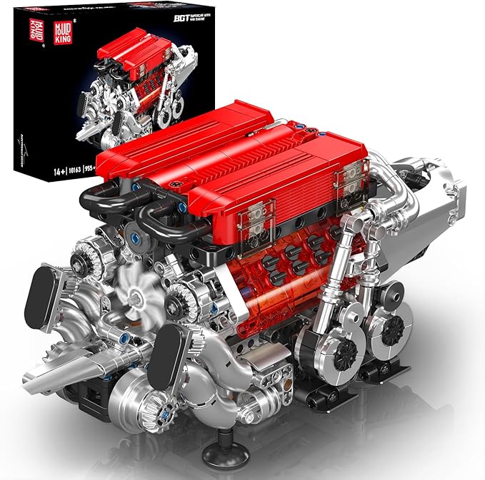 Mould King W16 Engine Model Kits - Build Your Own Supercar Engine Toy MOC Engineering Building Blocks Set That Run Twin V8 Engine Building Kits with Motor STEM Toy for Teen Adult(955 Pieces)