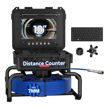 JINXINEBAY 10 Inch IPS Sewer Inspection Camera with 512Hz Locator, 1080P AHD, 50M Cable, DVR, Auto Self-Leveling, 5X Zoom, TF Card, LED Lights for Pipe/Wall/Drain (100FT)