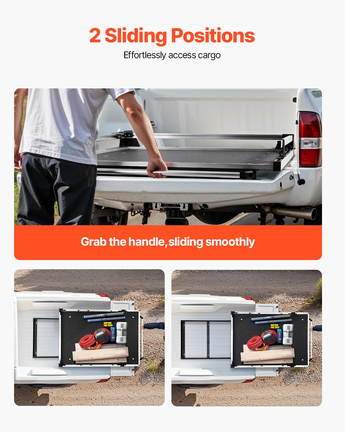 VEVOR Sliding Truck Bed Organizer, 63 x 47-Inch Heavy Duty Truck Bed Storage Drawer with 1000 lbs Capacity, Features 6 Movable Rings for Securing, 2-Postion Slide Out Tray for Pickup Trucks, Black
