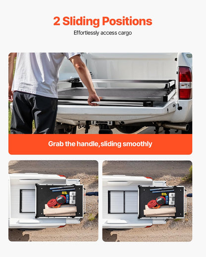 VEVOR Sliding Truck Bed Organizer, 63 x 47-Inch Heavy Duty Truck Bed Storage Drawer with 1000 lbs Capacity, Features 6 Movable Rings for Securing, 2-Postion Slide Out Tray for Pickup Trucks, Black