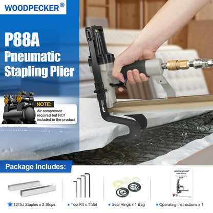 Woodpecker P88A Pneumatic Stapling Plier 20 Gauge 1/2" (13.2 mm) Crown Mattress Stapler Fits 9/16" to 7/8" (15 to 22mm) Length Staples for Bedding and Spring Furniture