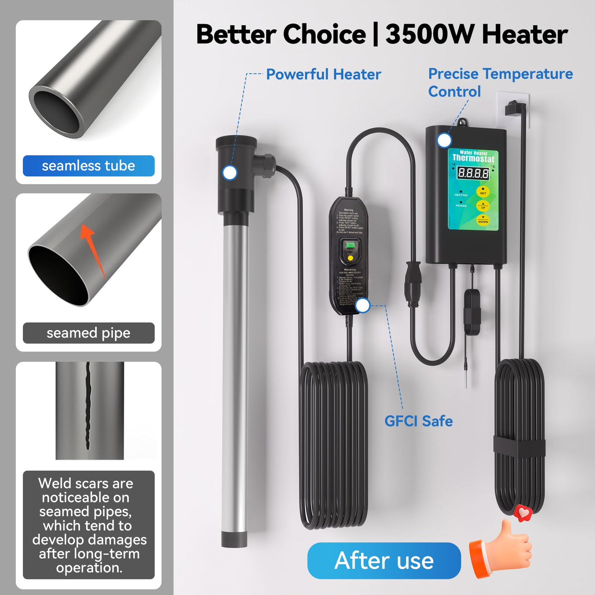 3500W 240V Titanium Fully Submersible Immersion Corrosion-Proof Water Heater, with Leakage Protection & Digital Thermostat, for Seawater Swimming Pool, Large Outdoor SPA, Commercial Large Pool